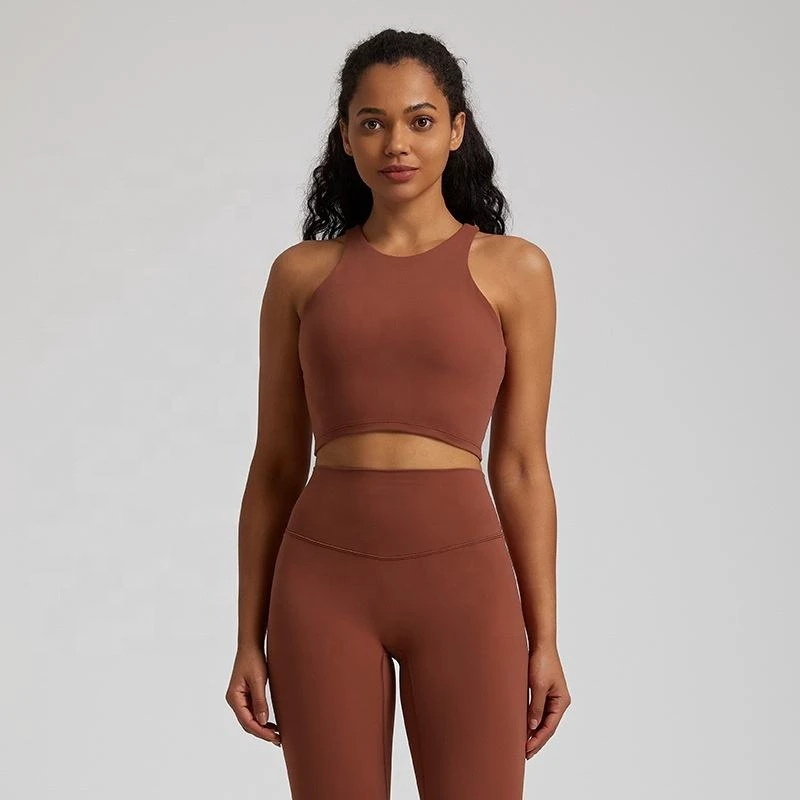 Latest Design Professional Women's Yoga Set Crew Neck Sleeveless Elastic Waist Solid Quick Dry Eco-Friendly Breathable High