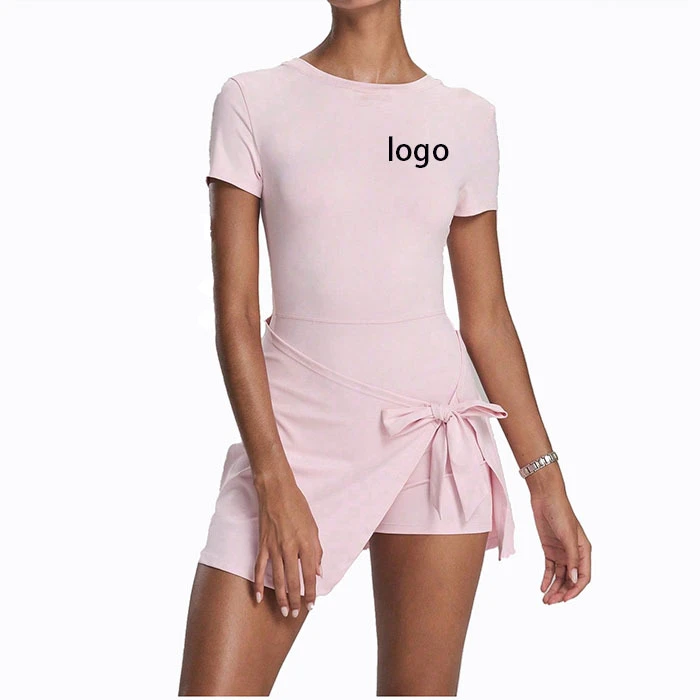 Two-piece Breathable Eco-friendly Anti-glare Tight-fitting Sports Dress Slimming Strapless Casual Fitness Tennis Wear OEM