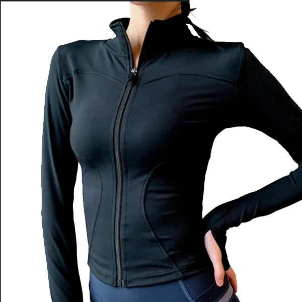 Women Fitness Gym Workout Shirt Nylon Tight Quick Slim Fit Sportswear Running Yoga Top Long Sleeve Zipper Sports Jacket