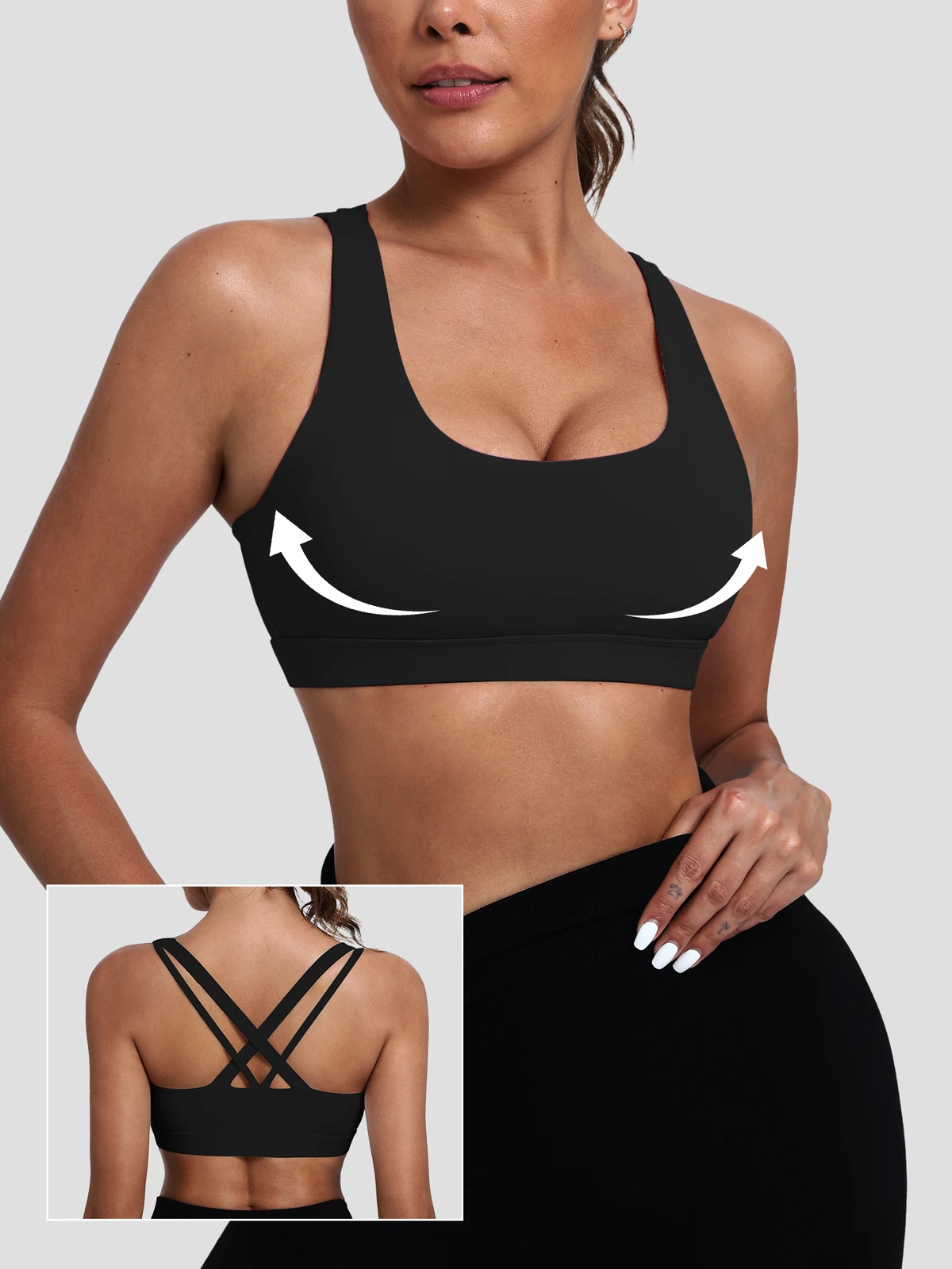 Women's Sports Bra with Medium Support Cross Back Padded Strappy Design Removable Cups Breathable Yoga Bra