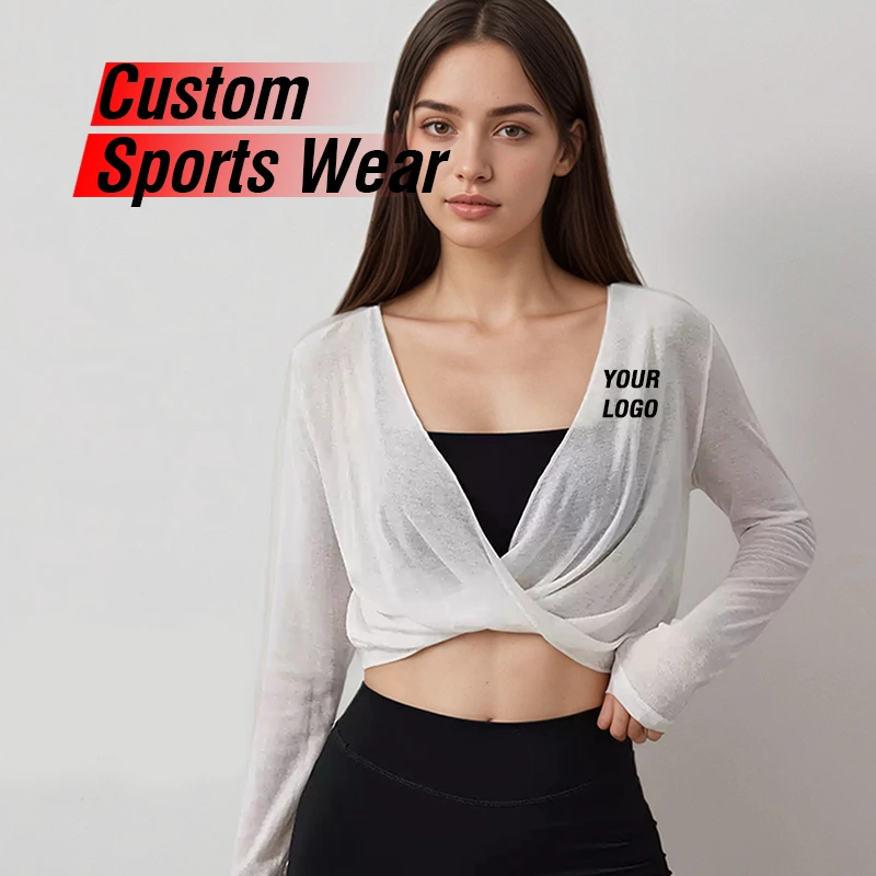 Wholesale Logo V-Neck Cross Yoga Cropped Top Casual Running Fitness Pilates Autumn Breathable Outerwear Long Sleeve Dry Top