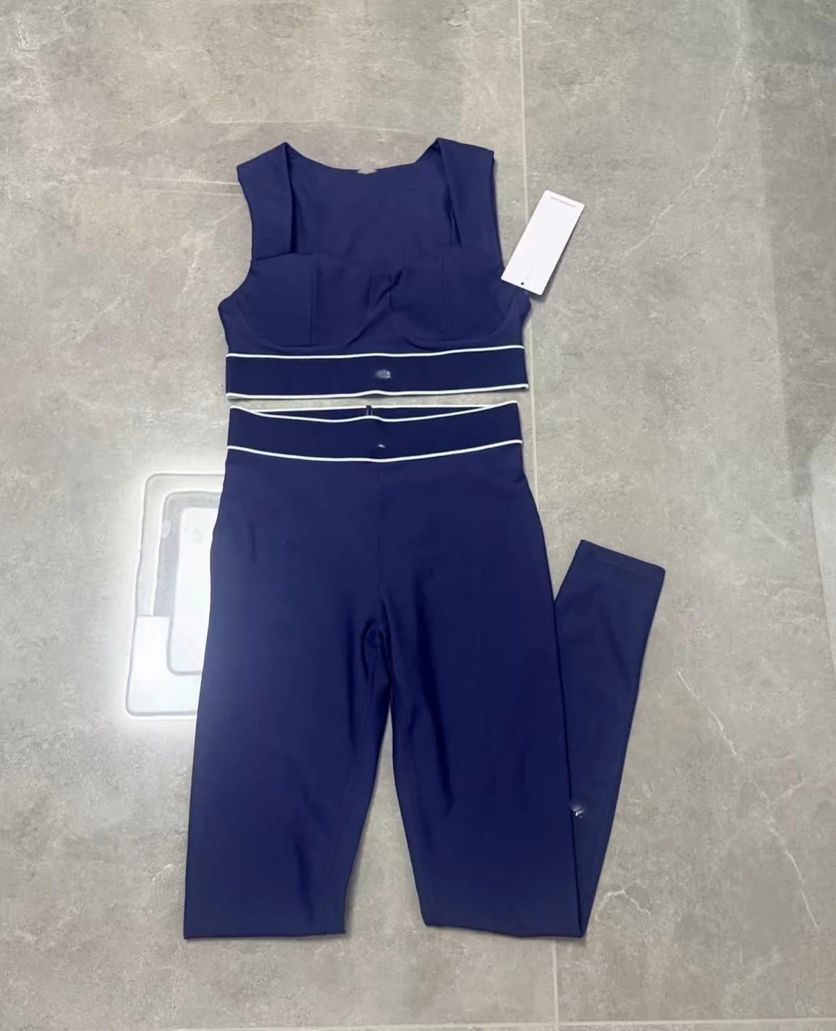 A43 Outdoor Yoga Outfit Women Color-blocked Spandex/Nylon Bra Tank Top Full-Length Elastic Waist Pilates Fitness Suit