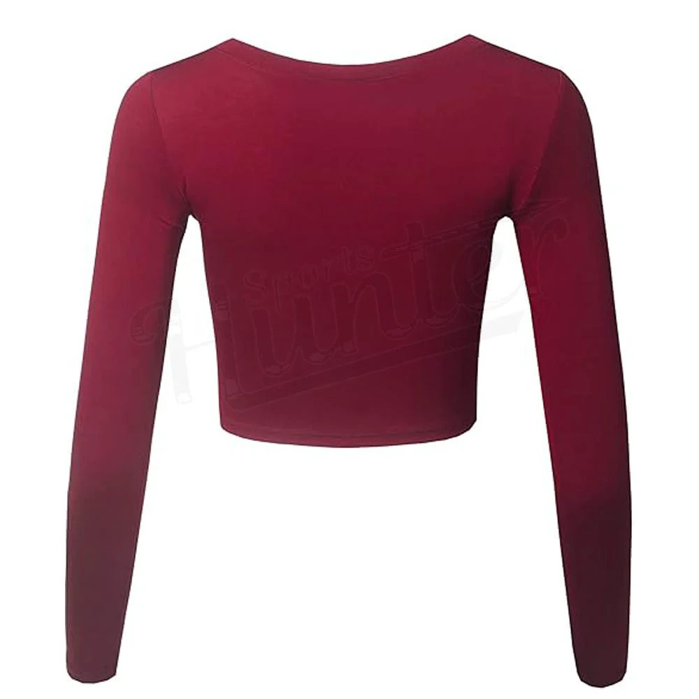 Breathable Hot Selling Women Sports Crop Top Knitted Seamless Solid Color Long Sleeve Yoga Fitness Top