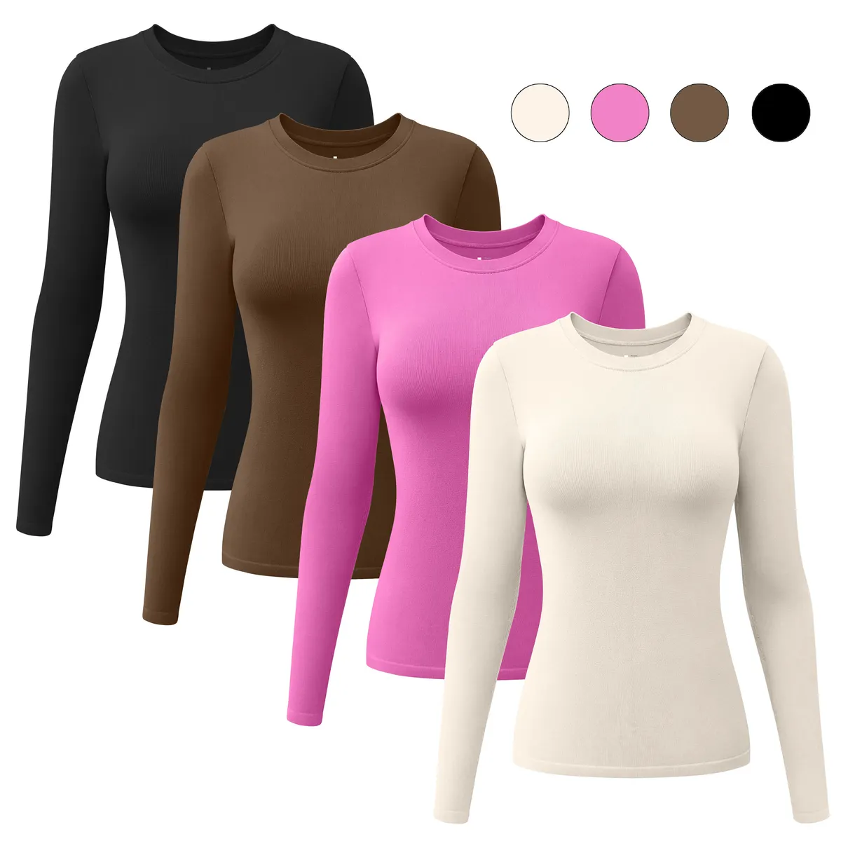 High Quality Women's Round-Neck Long-Sleeved Tops Skin-Friendly and Breathable for Sports Outdoors Yoga Activities