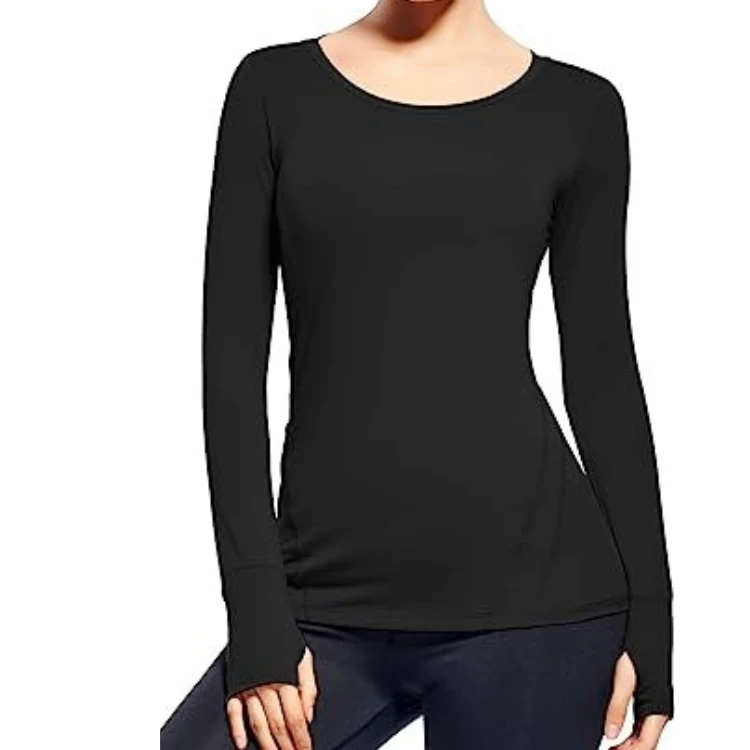 Wholesale Seamless Longsleeve Yoga Fitness Slim Fit Women's Sport T Shirt With Thumb Hole Womens Long Sleeve Yoga Tops Thumb