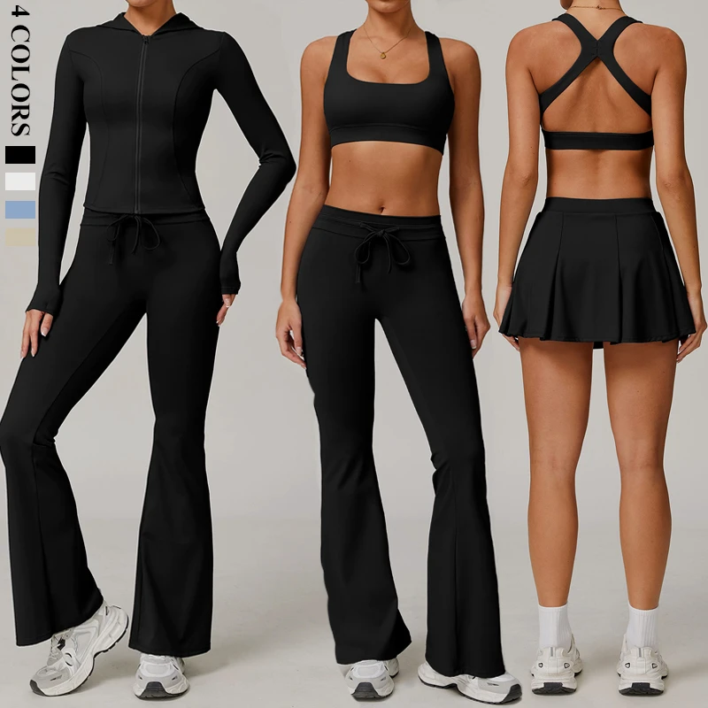 2025 Three-Piece Breathable Quick Drying Nude Zipper Decorations UV Proof Sun Protective Yoga Running Sports Suit Solid Pattern