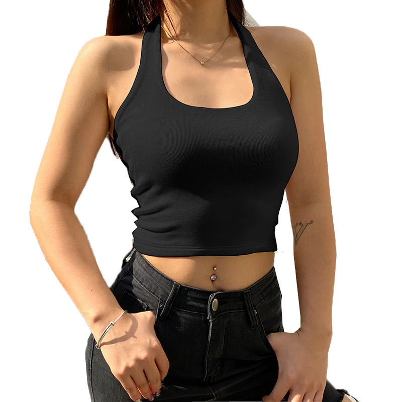 DUOLLB Hot Custom Logo White Black Lady Knitted Vest Top Summer Women Athletic Workout Crop Tank Top