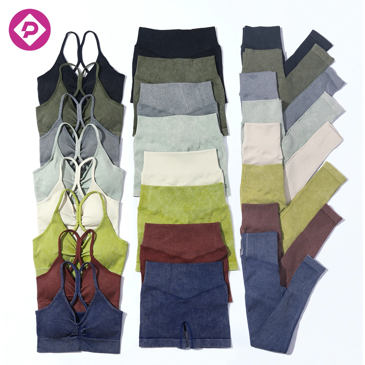 Ribbed Sand Wash Ropa Deportiva Mujer Sports Fitness Suit Stretchy Slim Breathable 6 Pcs Gym Seamless Yoga Set
