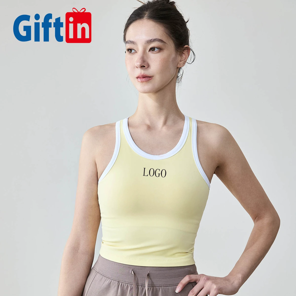 Custom Color Contrast Yoga Cropped Tank Top Women Sleeveless Racerback Sports Underwear Fitness Vest Crewneck Slim Fit Singlet