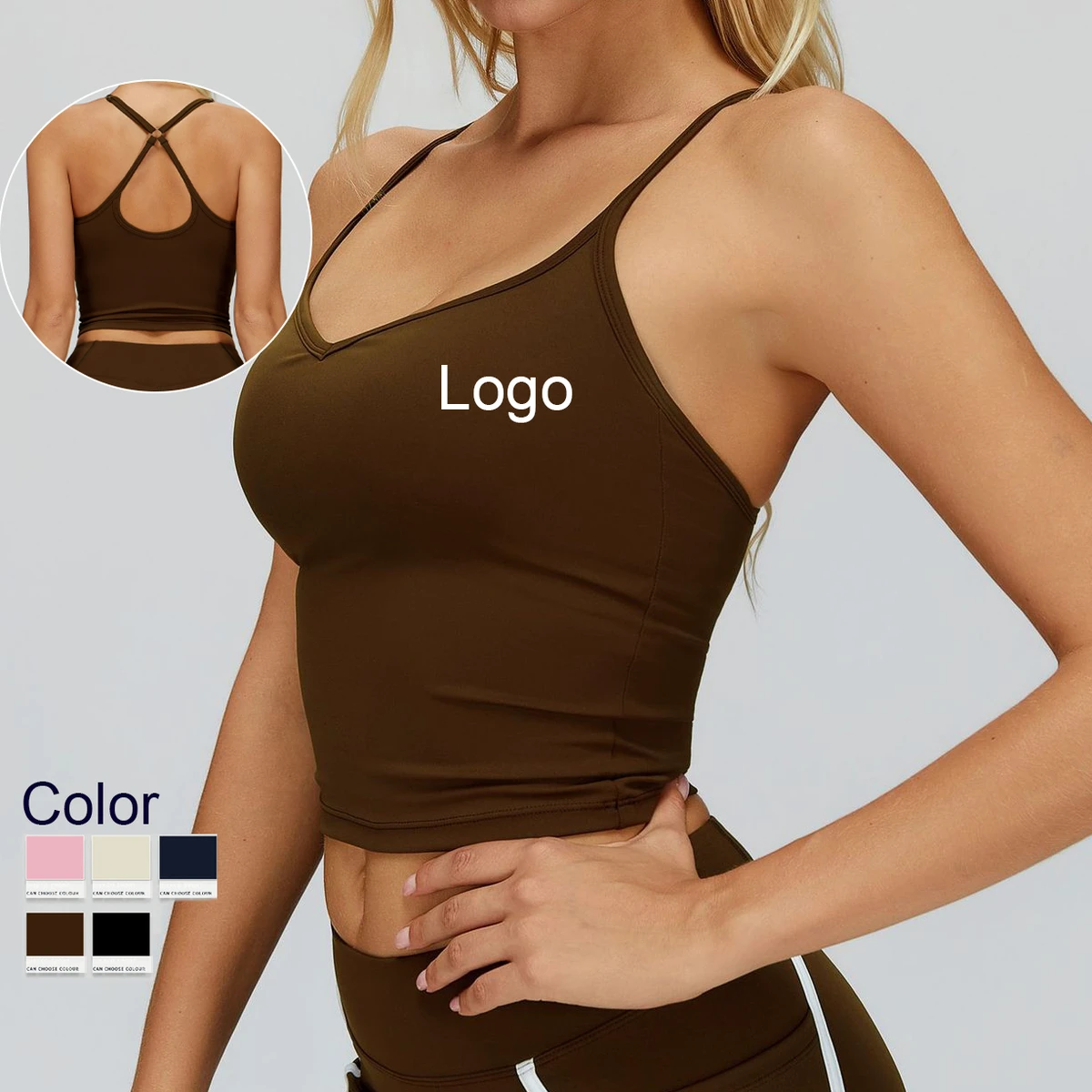 Custom Logo Women's Cross Straps Backless Sexy Yoga Tank Tops Slim Fit Breathable Comfortable Elastic Gym Vest