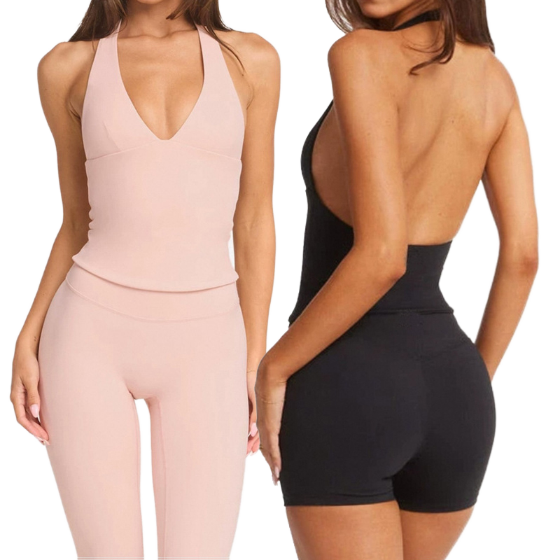 U158 Hot Sale Solid Beauty Backless Quick Dry Workout Women 3 Piece Sports Suits Shorts Lightweight Fitness Yoga Set