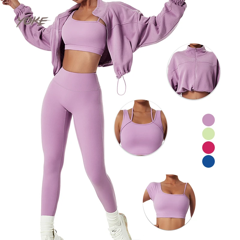 JC Wholesale Women's Fitness Clothing 2 Piece Breathable Gym Sweat Suit Butt Lift Long Sleeve Yoga Set Four-Way Stretch