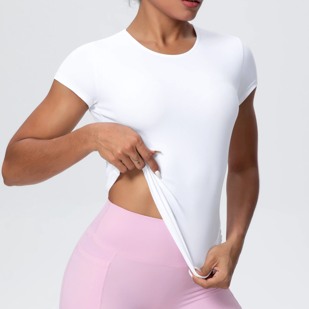 Women's Short Sleeved Round Neck Sport T-Shirt Breathable Moisture Wicking Lightweight Plus Size Front Logo for Gym Running Yoga