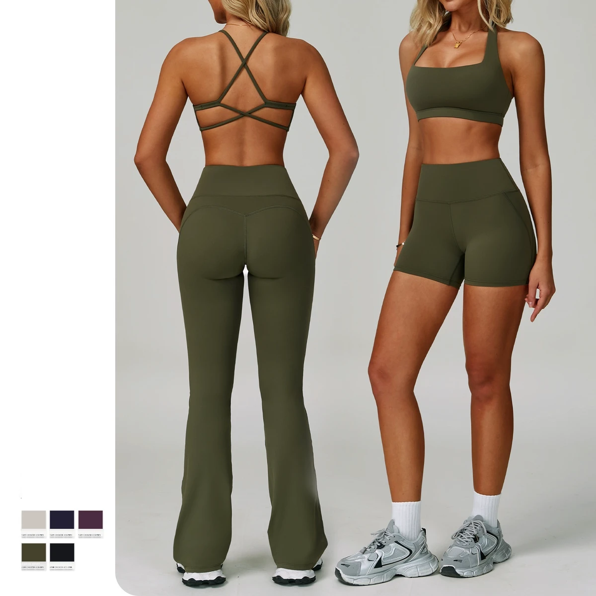 Wholesale Custom logo High Quality Active Wear 5 Piece Compression Fitness Outfit Bra Leggings Women Yoga Set
