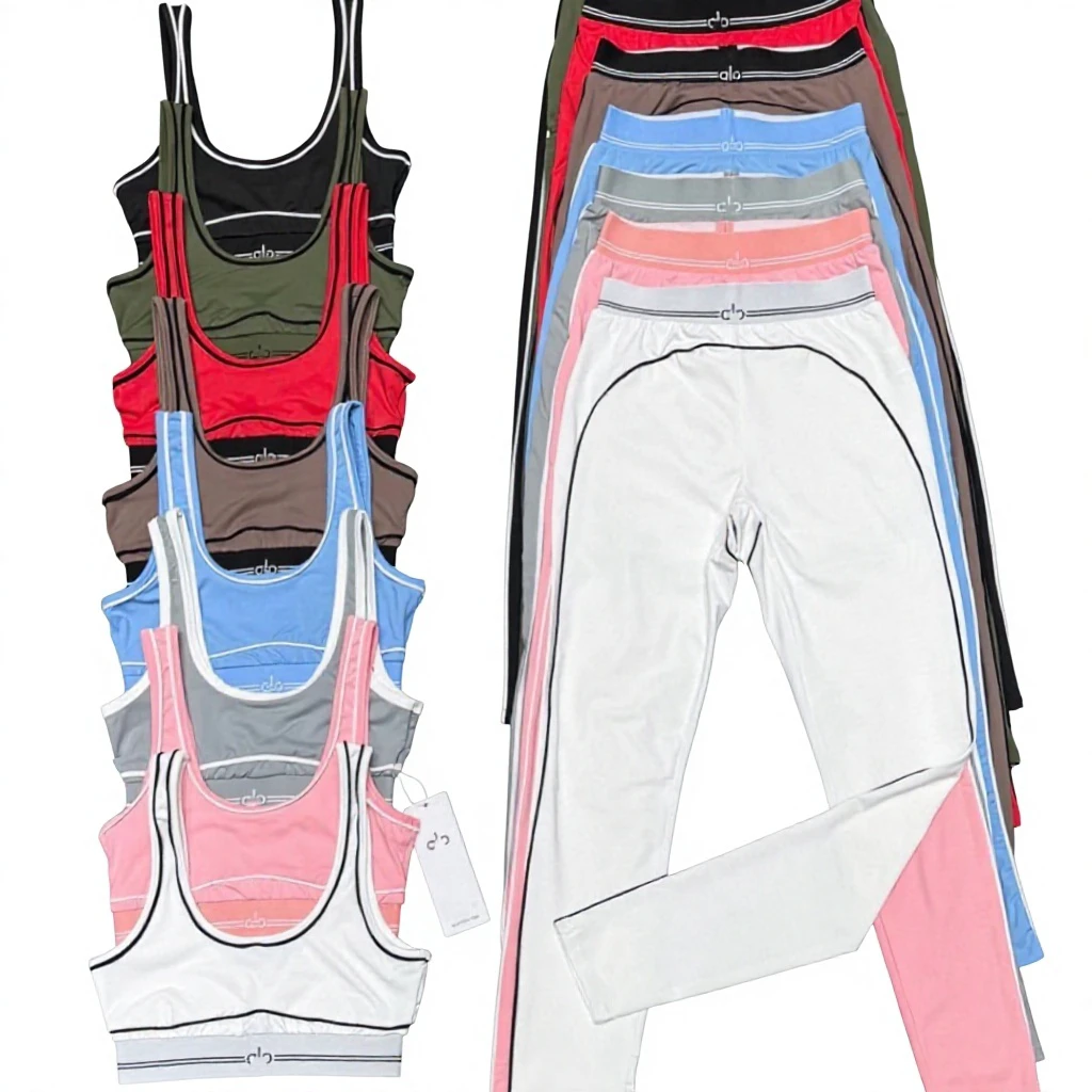 Cross-Border Quality AL Home Solid Nude-Feel Breathable Yoga Two-Piece Set High-Waist Cropped Pants Fitness Training Sleeveless