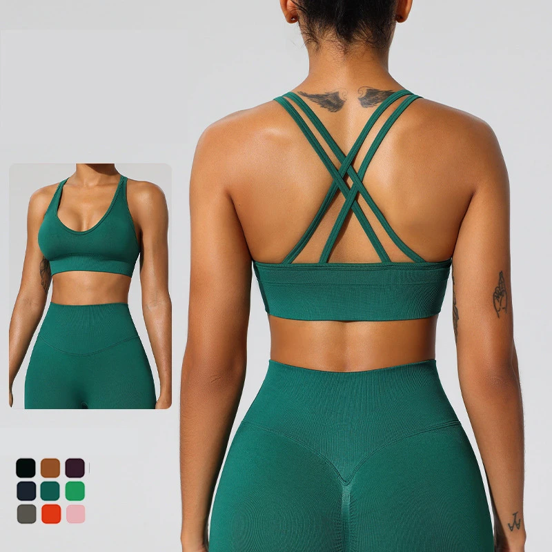 Yoga Strappy Longline Sports Bras for Women Wirefree Padded Criss-Cross Yoga Cropped Tank Tops Pilates Bra Top Yoga