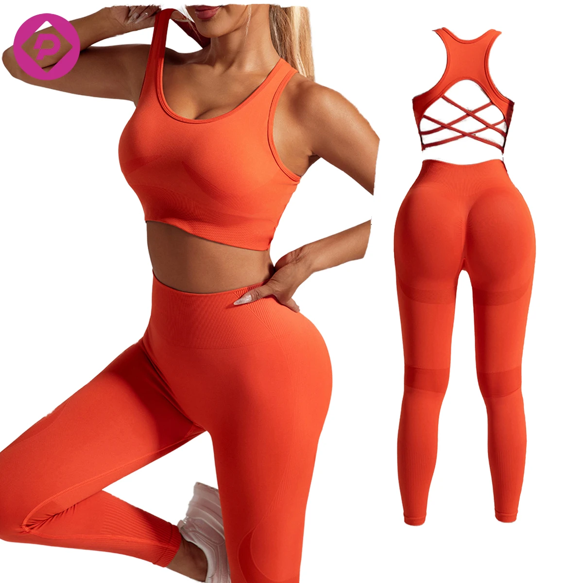 Women's Lightweight Quick-Drying High Support Seamless Fitness Yoga Outfit Shockproof Vest Bra Elastic Waist Breathable Workout