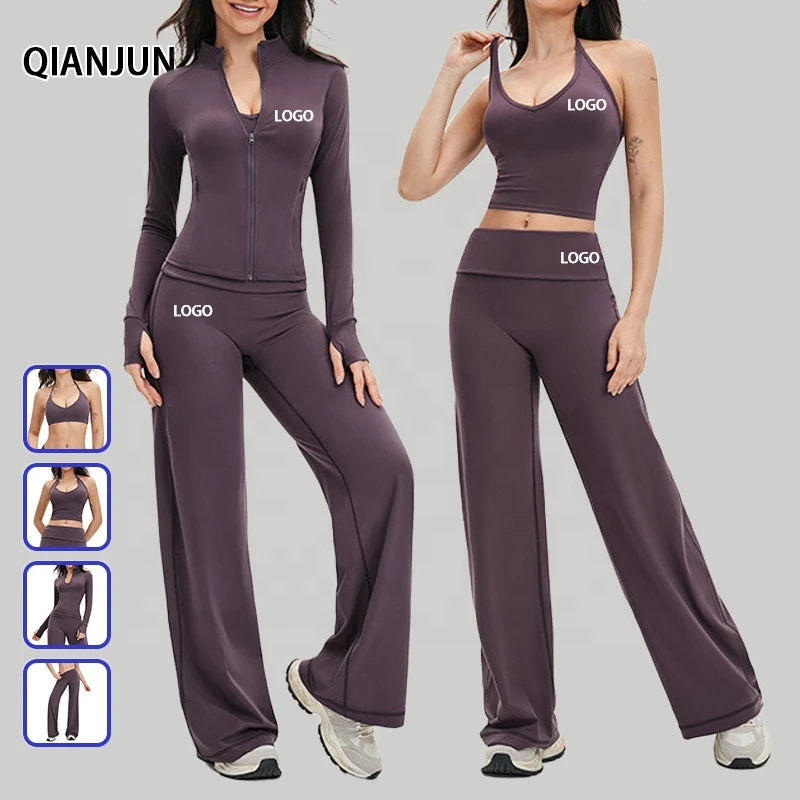 Custom 5 Piece High Waisted Flared Activewear Pilates Yoga Fitness Gym Clothes Workout Sets for Women
