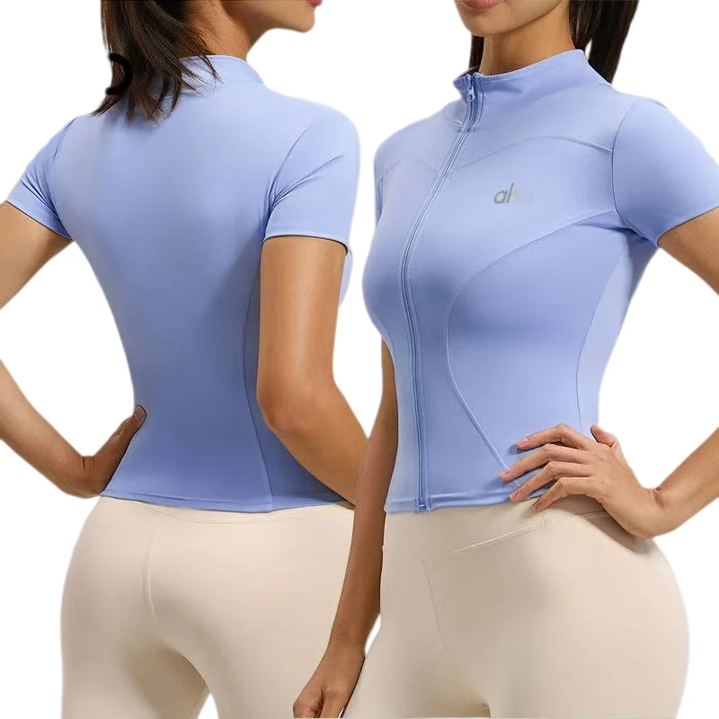 Newly Designed AL Women's Breathable Lightweight Seamless High Elasticity Yoga Suit Slim Fit Running Sports Top Short Sleeved