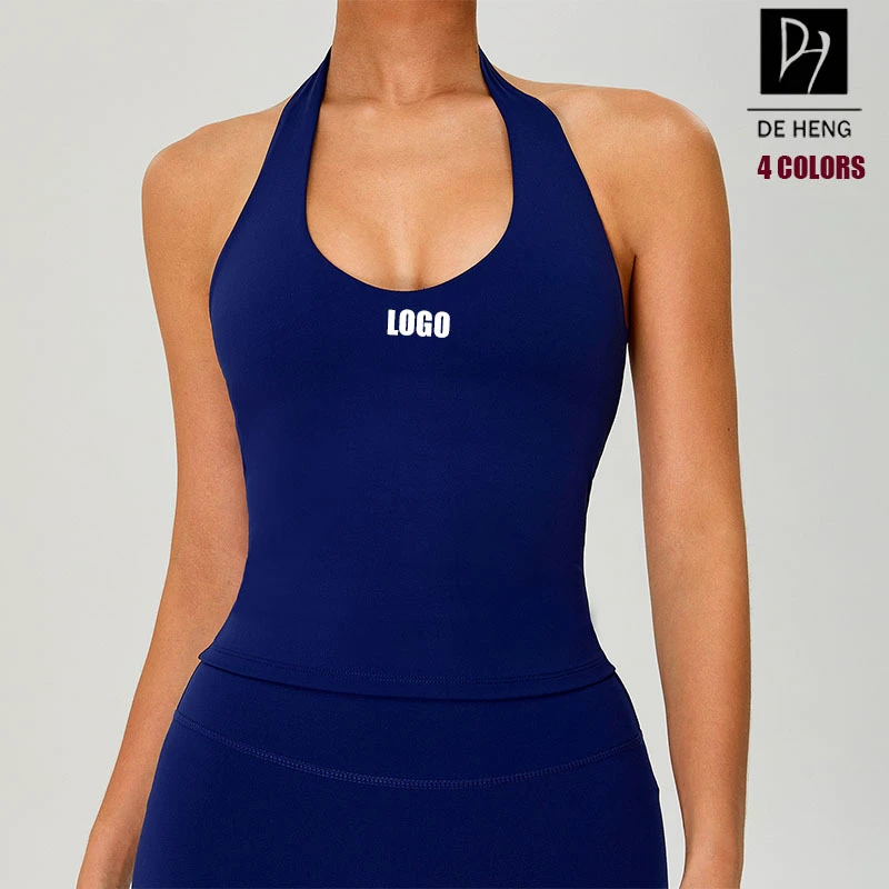 Custom New Trend Active Fitness Women Sports Wear Nude Feeling Halter Neck Quick Drying Backless Gym Yoga Tank Top For Women