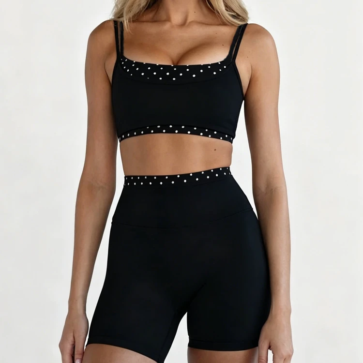 Custom Dots Printed Contrasting Colors Tummy Control Shorts High Elasticity Bra Four-Way Stretch Women Yoga Set Leisurewear