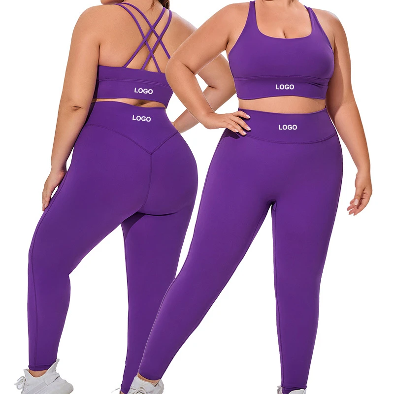 F219-220 Plus Size 3xl Women's Sportswear Suits Nude and High Elastic Breathable Yoga Suits Two-piece Cross-border Fitness Suits