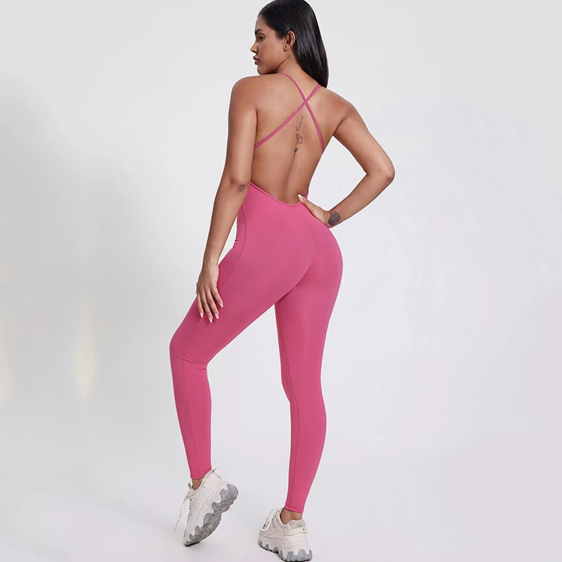 Women's High Elastic One-Piece Fitness Clothing Super Stretchy Cross Back Yoga Leotard Sports Bodysuits & Jumpsuits