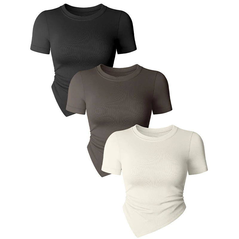 New Arrival Unique Design Round Neck Short Sleeved Fitness Yoga Top