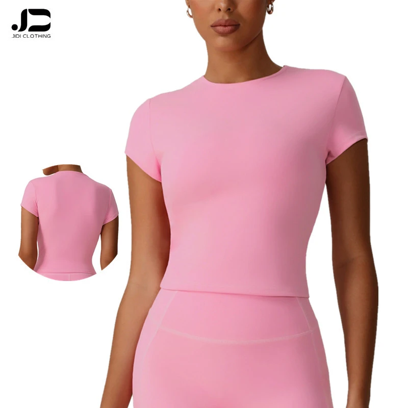 Custom logo Sports Beauty Back Top Round Neck Short Sleeve Tight Yoga Suit Fast Dry High Bounce Running T-shirt Fitness Suit