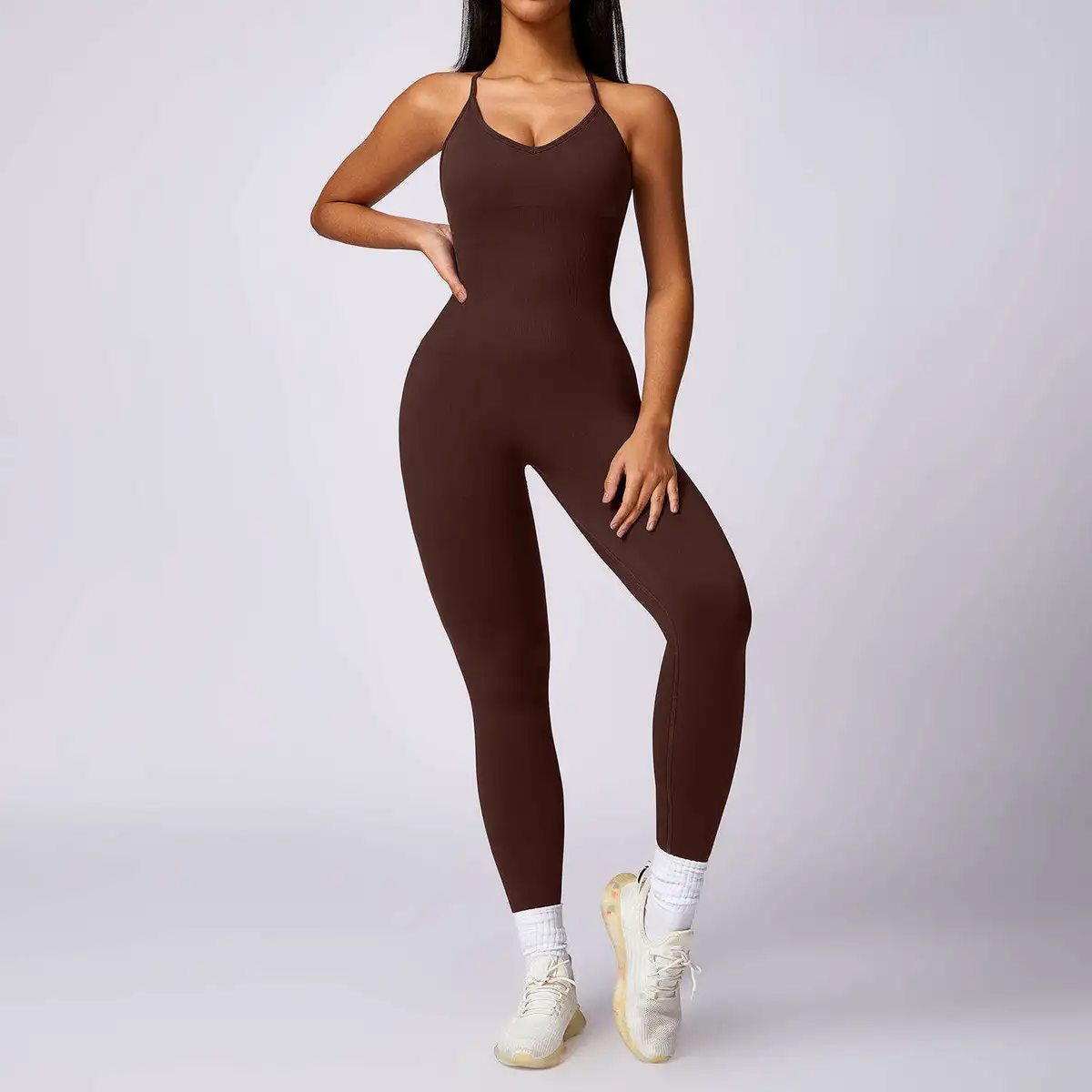 Nylon Women Cross Back Yoga Jumpsuit Scrunch Butt BodySuit Gym Fitness Clothes Workout Sportswear One Piece Tracksuit Shapewear