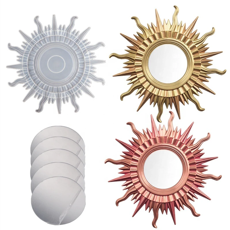 DIY Creative Sunburst Sun Mirror Set Silicone Mold Frame Mould for Wall Decoration Bathroom Living Room Porch Shiny Craft
