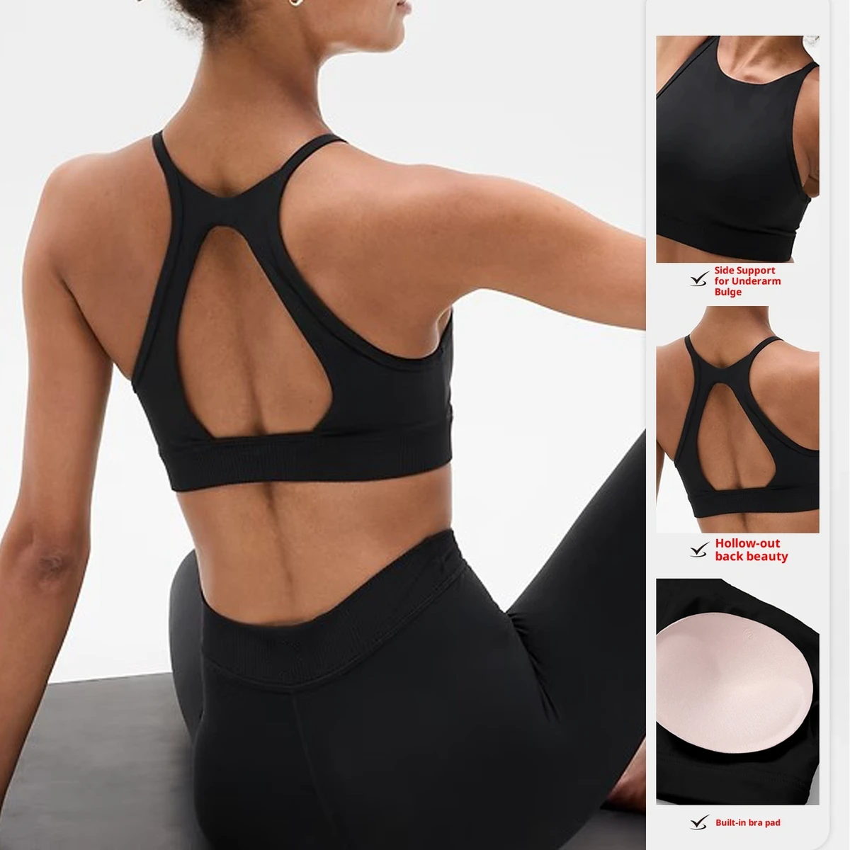 Cross-Border Summer Breathable High Support Hollow Out Back Strap Padded Yoga Sports Bra for Women Gym Bra Top