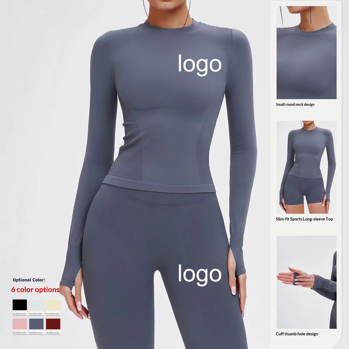 Seamless Yoga Long-Sleeve Crew-Neck Tight-Fit Athletic Wear Outdoor Running Fitness T-Shirt Women's Spandex/Nylon Solid Pattern