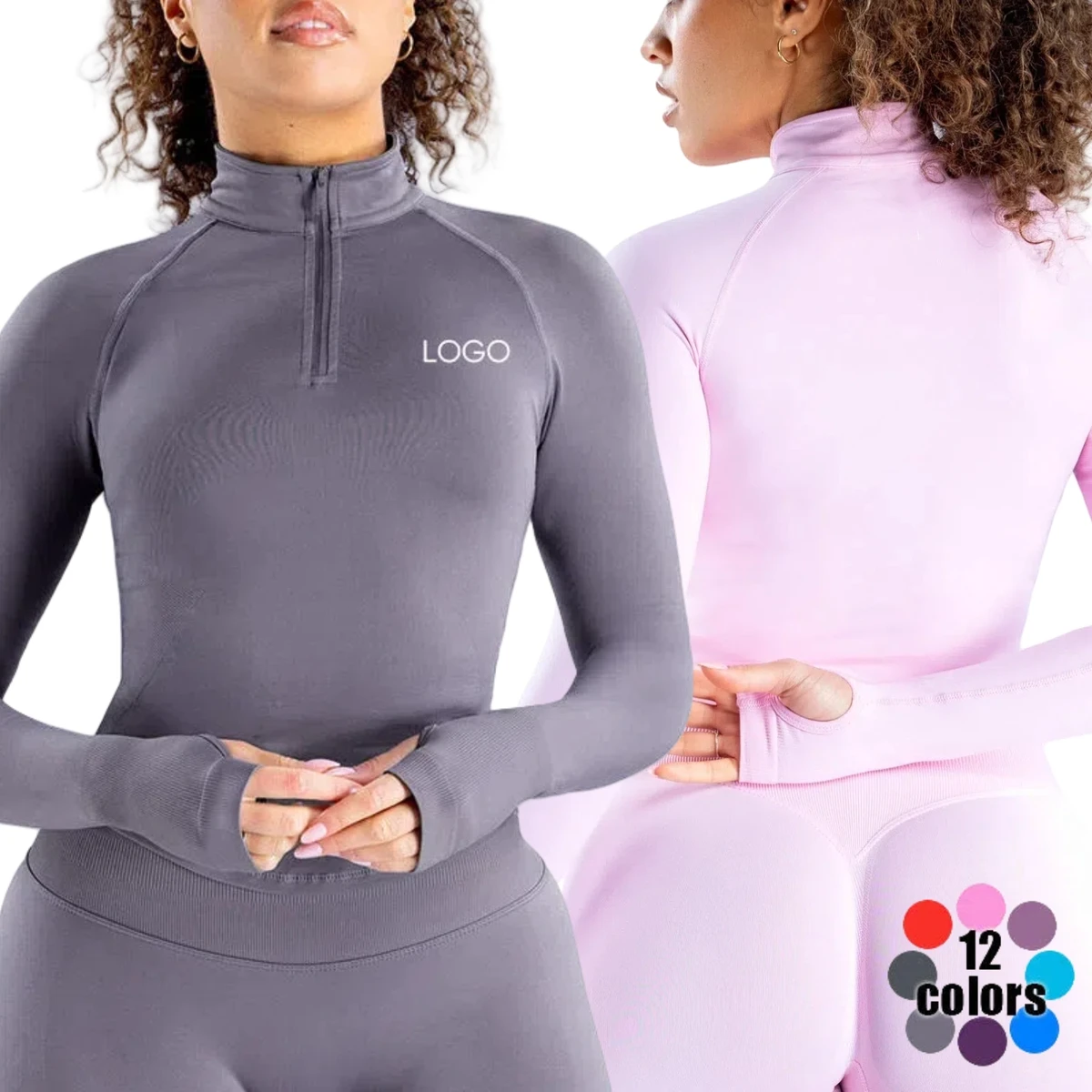 Women's Stand Neck Half Zipper Yoga Top New Trend Long Sleeves Sunscreen Design High Stretch Quick Dry Seamless Yoga T-shirt