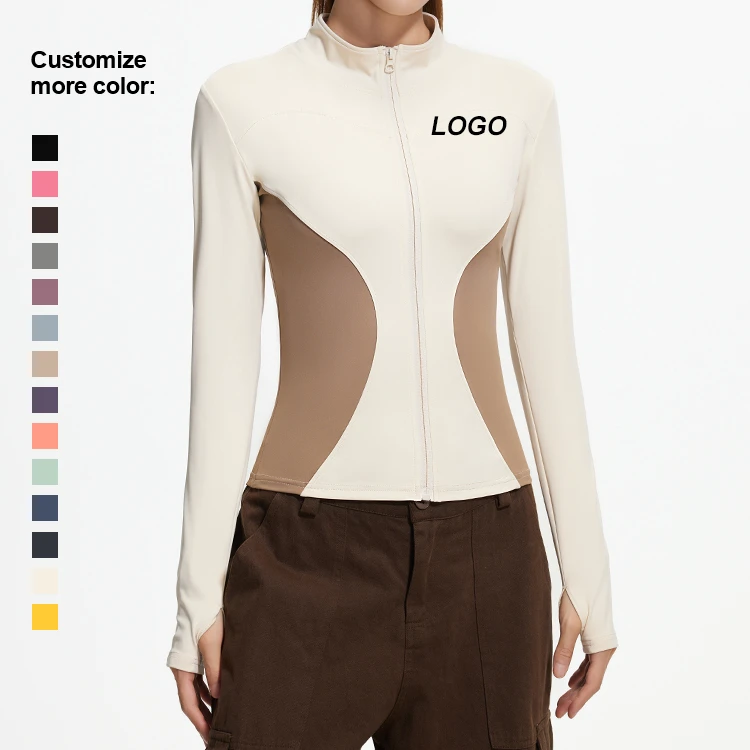 JYMW113 Custom Logo Women Training Zipper Quick-drying Outwork Sports Wear Long Sleeve Jacket Tight Running Yoga Fitness Top