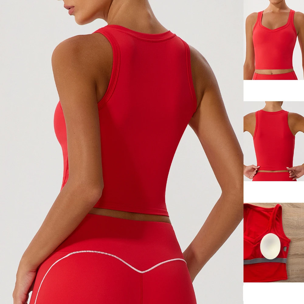 Women's Fitness Sleeveless Crop Top Quick Drying Spandex Yoga T-Shirt Fashionable Sports Vest for Gym for All Seasons Plus Size