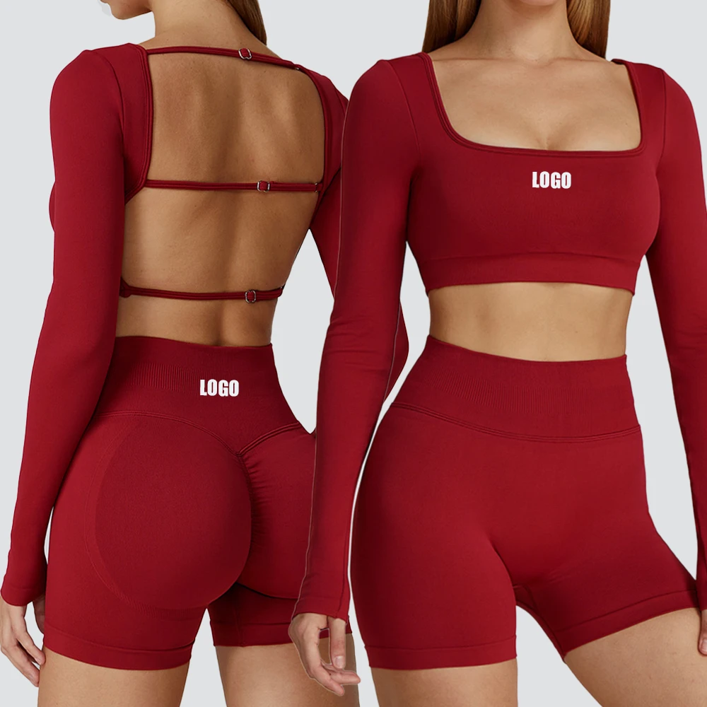 Women's Gym Yoga Solid 2-Piece Set Breathable Push-up Crew Neck Backless Quick-Dry Elastic Waist Lightweight Spandex/Nylon