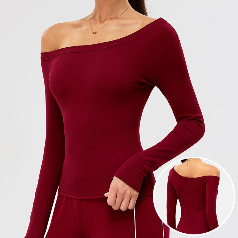 2026 High Quality Women's One Shoulder Nylon/Spandex Breathable Quick Dry Seamless Four-Way Stretch Sports Long Sleeve