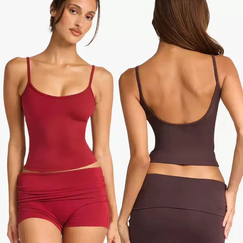 Cross-border European American-style Yoga Tank Top Built-in Chest Pads Quick-drying Straps Seamless High-elasticity Sportswear