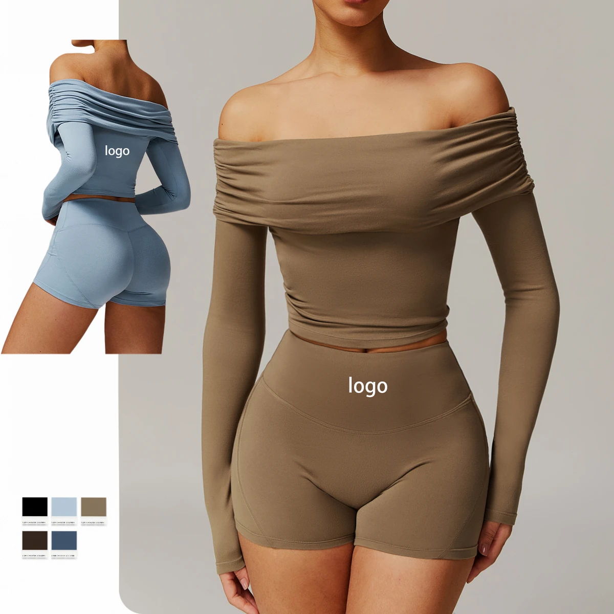 Summer Dance One-shoulder Sexy Casual Long-sleeved Yoga Crop Top Breathable Running Sports Wear Sports Bra for Women