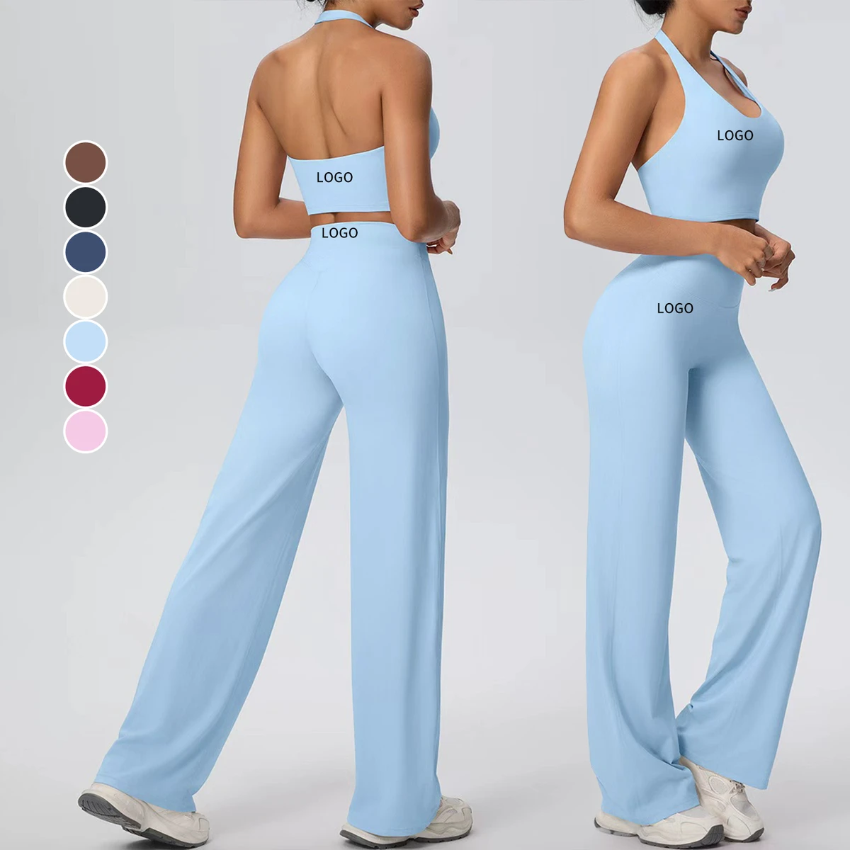 Custom Logo Backless Activewear Women's Quick Drying Yoga Bra Flare Leggings Breathable Outdoor Running Tight-Fitting Gym Sets