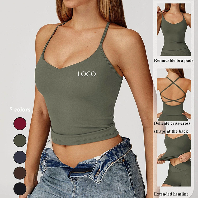 Custom Logo Sports Bra Women High Impact Cross Back Quick Dry Nylon Spandex Nude Feeling Shockproof Gym Yoga Fitness Tank Top