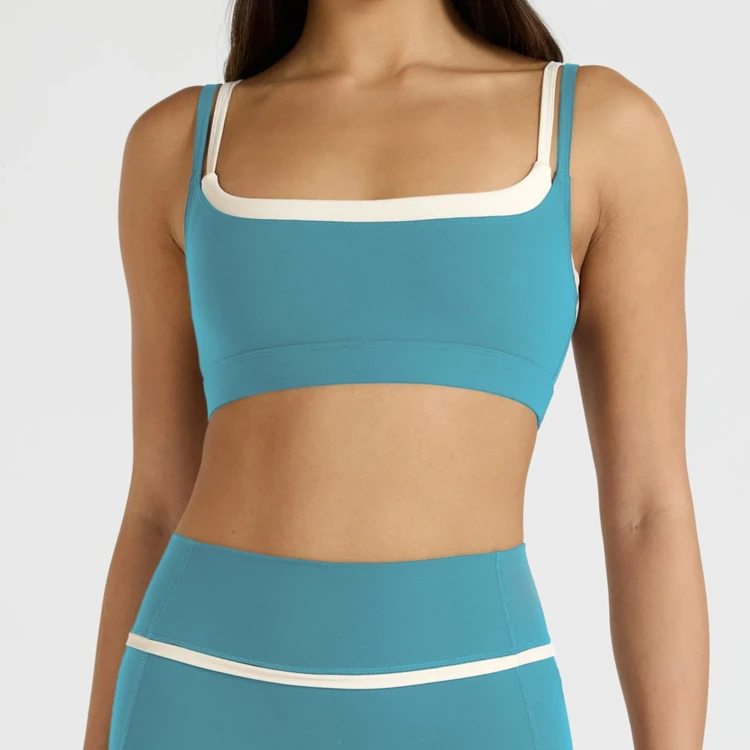 Double Layer Contrast Sports Bra Workout Contrast Binding Tummy Control Shorts 2pcs High Elasticity Gym Fitness Yoga Set
