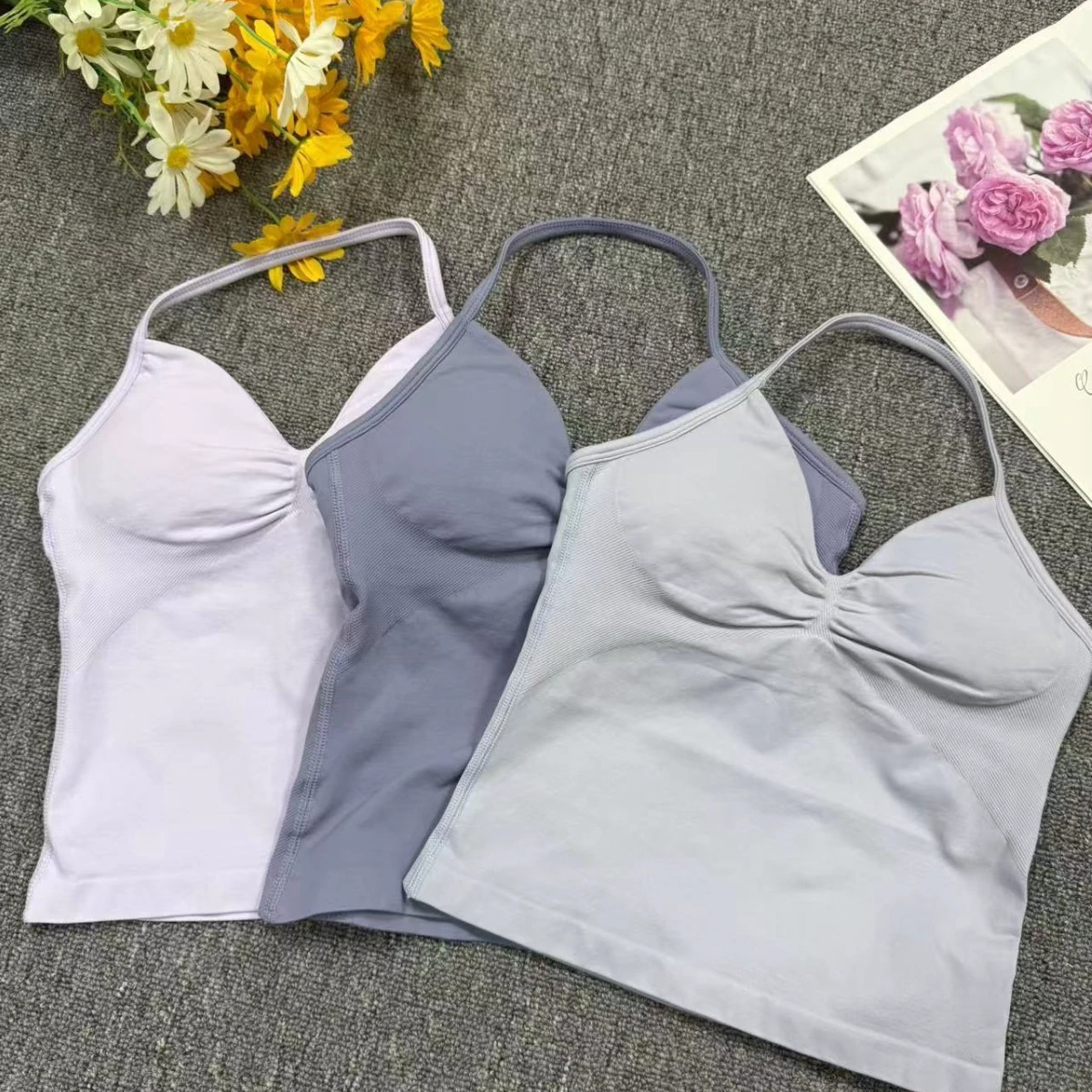 Wholesale New Solid Color Sports Yoga Vest Long Neck Quick-Drying Top Seamless Four-Way Stretch Summer Slim Fitness Waist Top