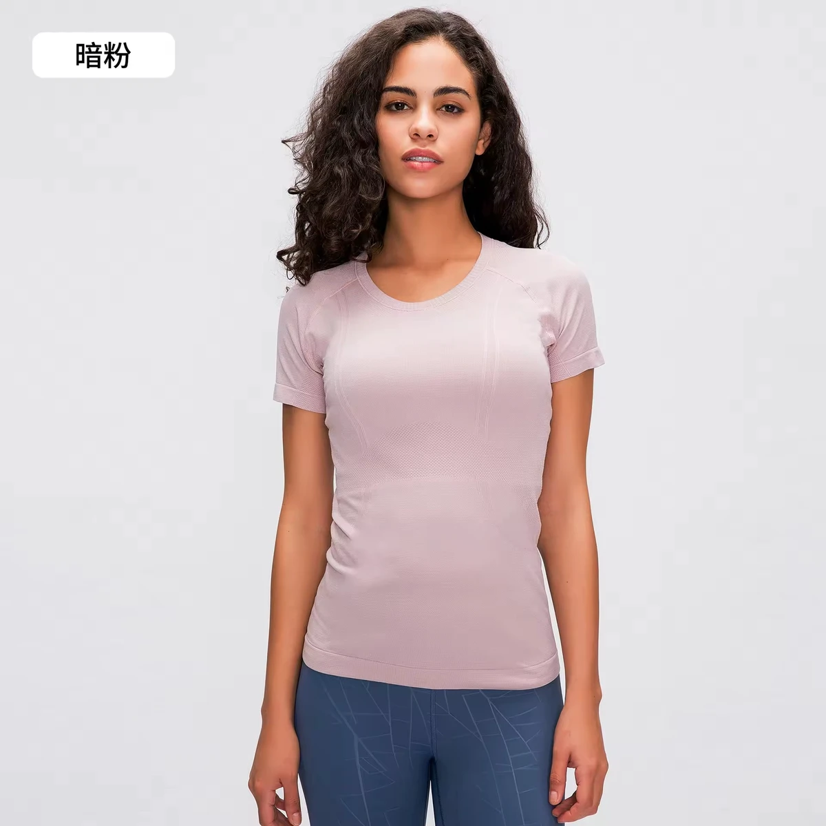 Spring/Summer New Women's Short-Sleeve Round-Neck Sports T-Shirt Running Fitness Top Slim Fit Breathable Yoga 100% Nylon S2067