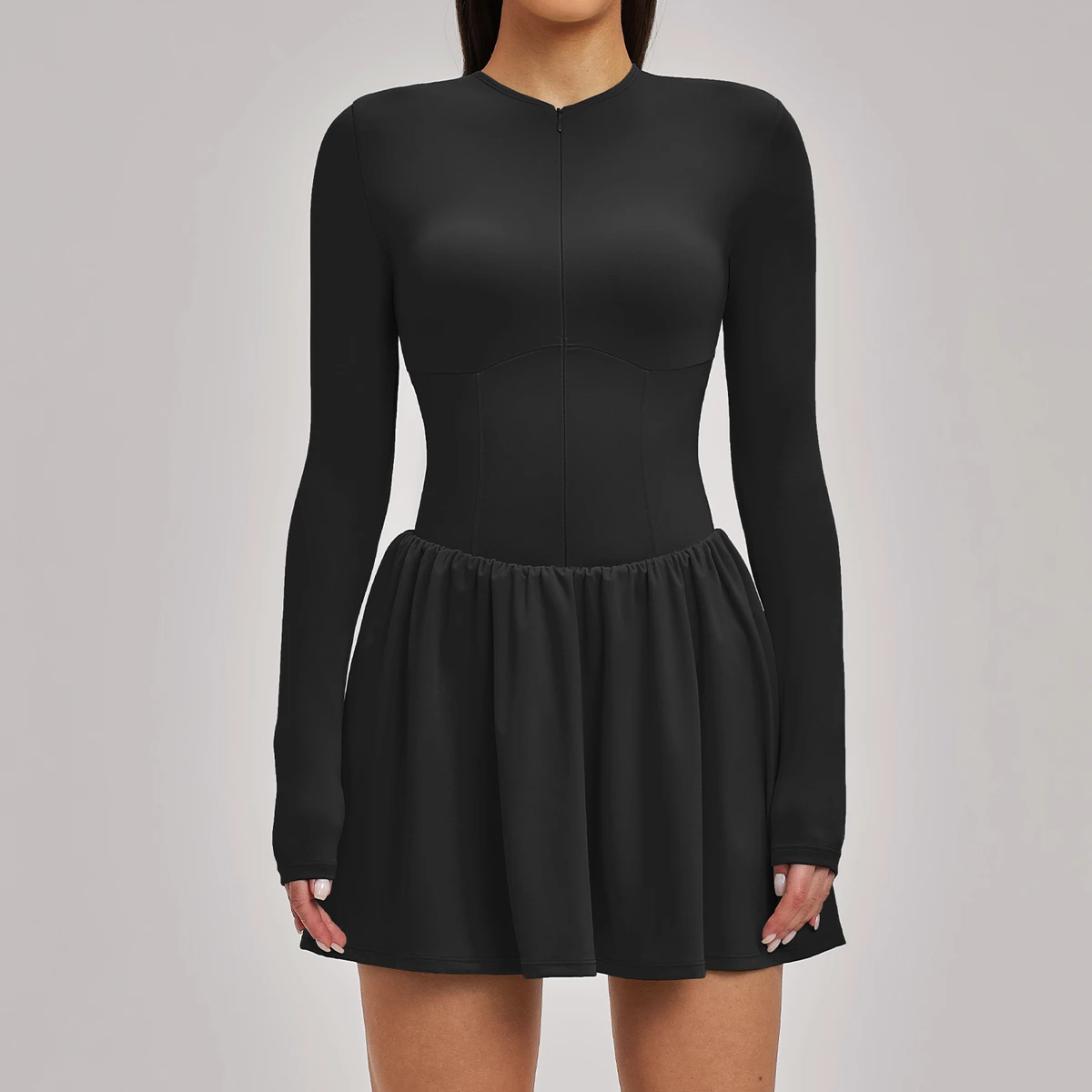 Custom Long Sleeve Zip Up Tennis Skirt One Piece Jumpsuit A-line Tennis Dress With Built-in Shorts Flattering Golf Outfit