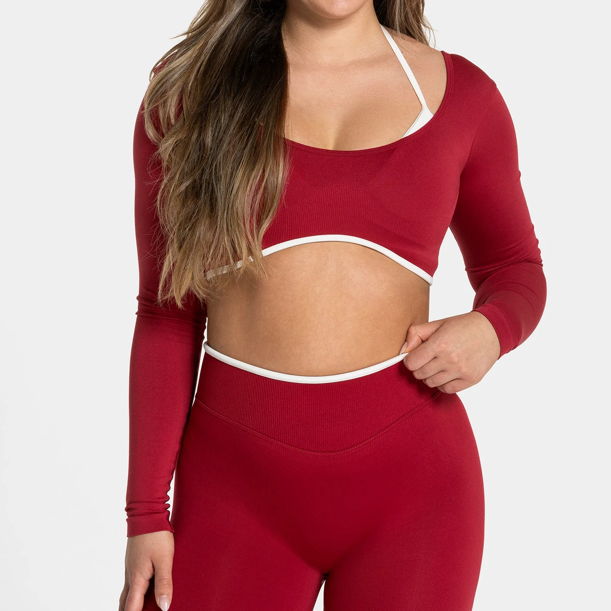 Wholesale Women's Long-Sleeved Seamless Two-Piece Yoga Top Plus Size Workout & Running Fitness Sports Clothing Set