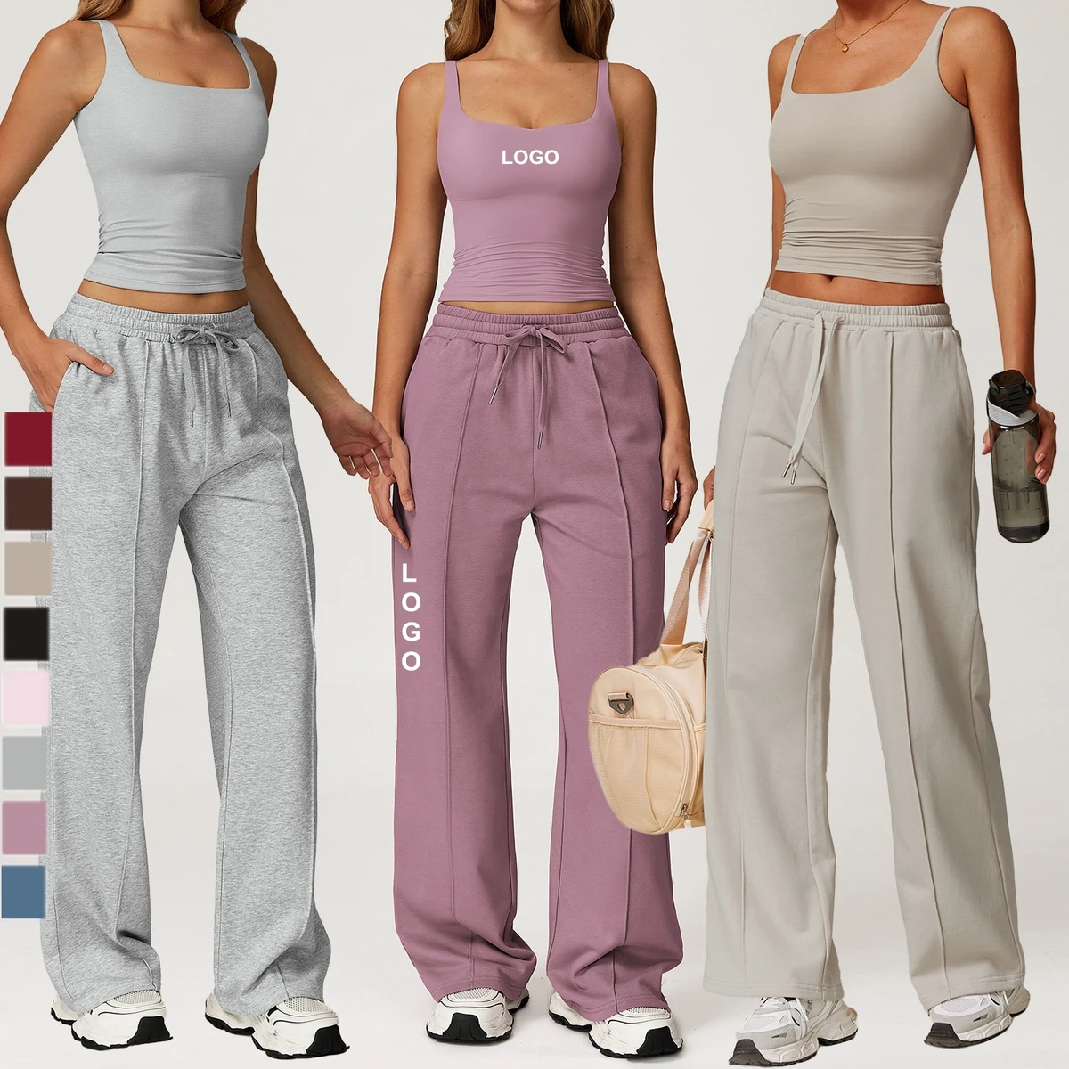 Women Sports Suit 2 Pieces High Strength Woman Yoga Tank Top High Waist Wide Leg Pants Custom Fitness Casual Activewear SQ8933