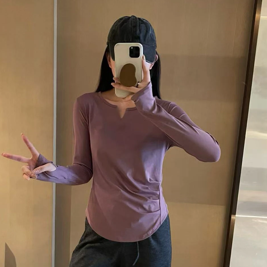 Soft Breathable Neck Long Sleeve Yoga Top For Women Tummy Control Four-way Stretch Workout Shirt Gym Fitness