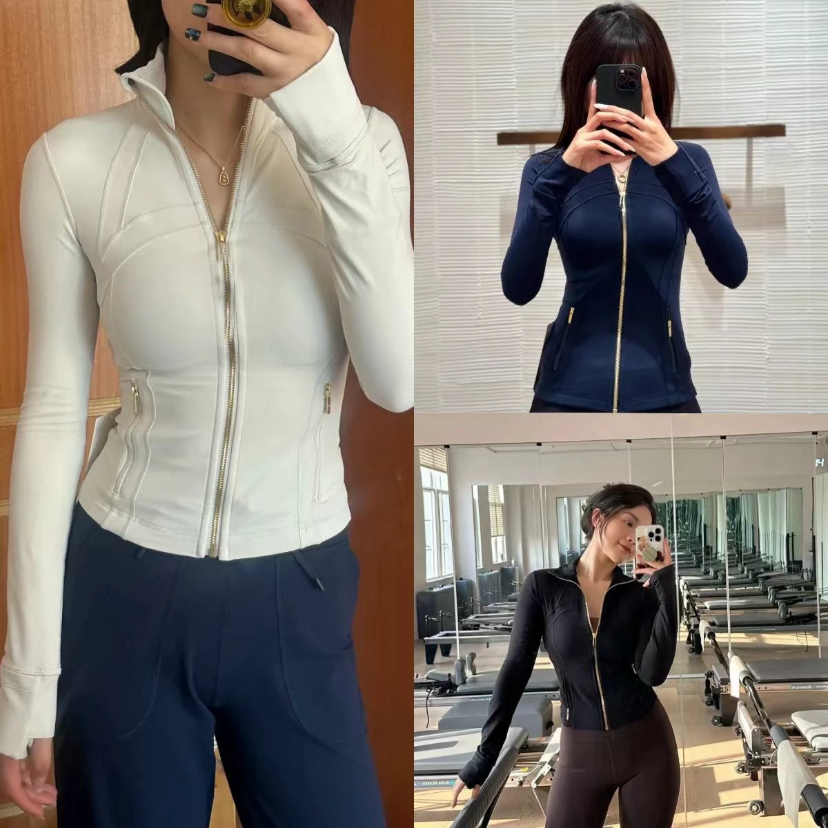 Polyamide Blank Gold Chain Vertical Collar Jacket Sports Yoga Clothes Slim-fit Jackette Quick Dry Sports Zip Up Jacket For Women
